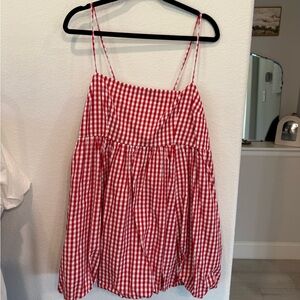 Abercrombie & Fitch Red and White Gingham Spaghetti-Strap Mini Dress